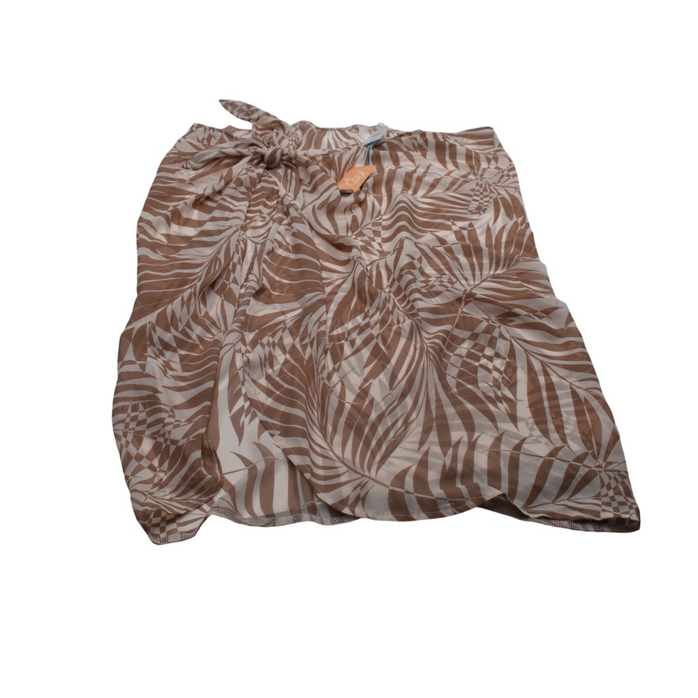 Kona Sol Womens Tan Tropical Palm Leaf Sarong Wrap Swim Cover Up Skirt Large NWT